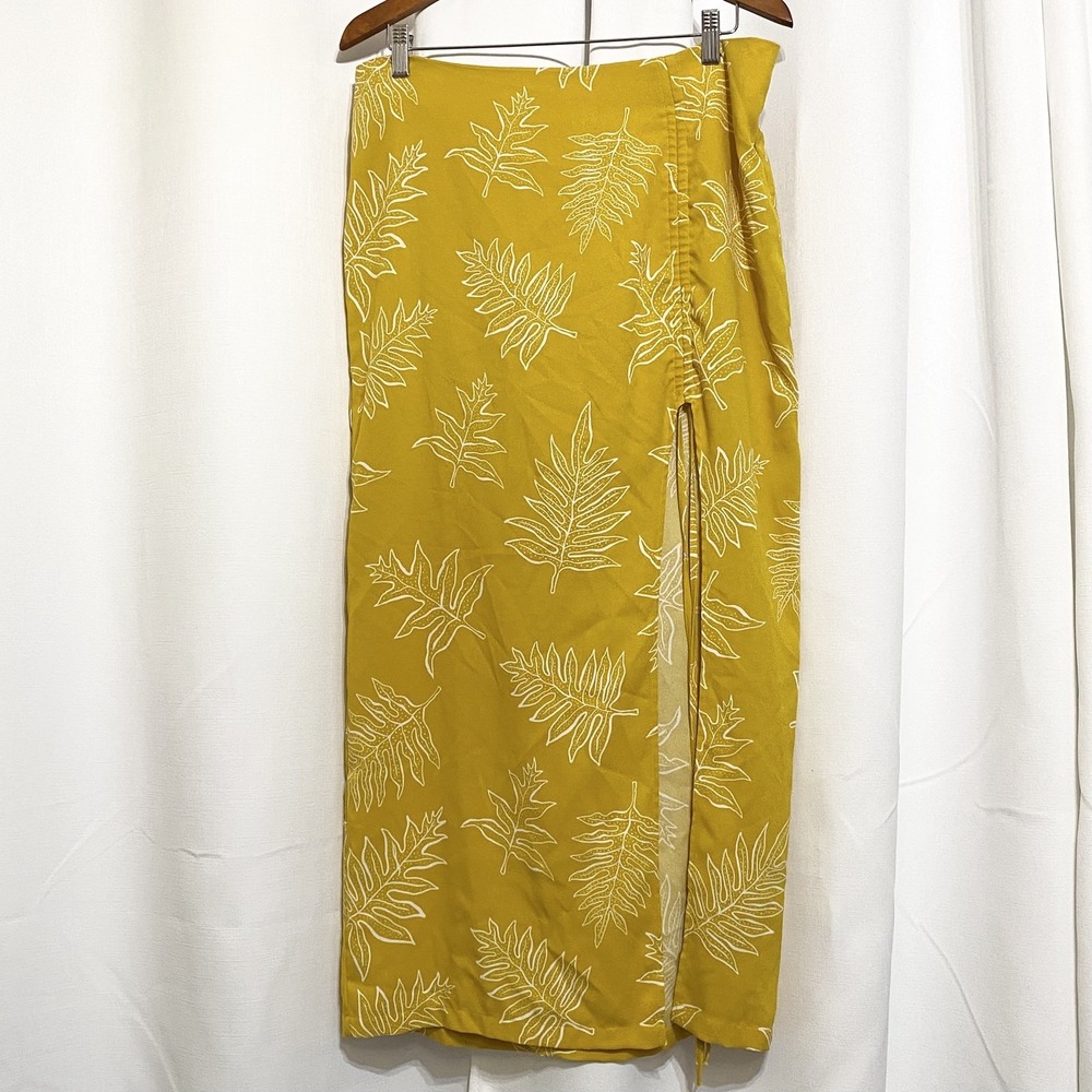 Hawaii's Finest Womens XL Front Slit Long Skirt Gold Hawaiian Fern Lauwae Casual